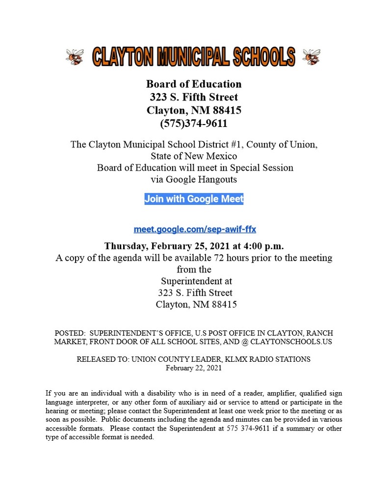 CMS Special Meeting Notice & Agenda  meet.google.com/sep-awif-ffx