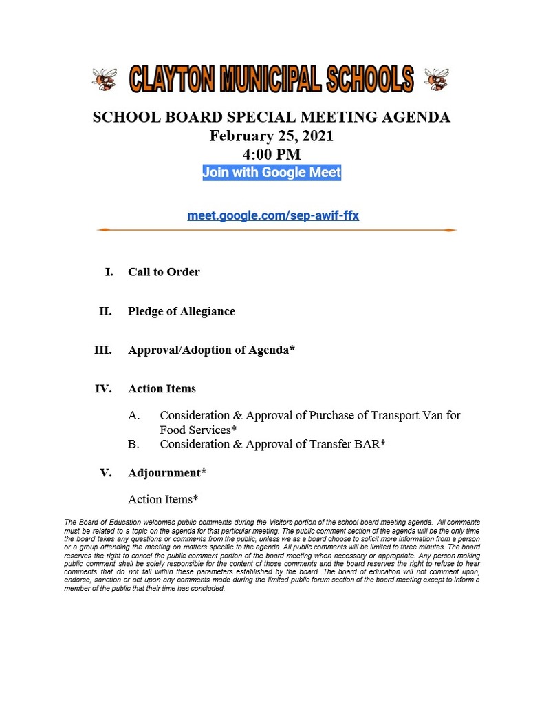 Special Meeting Notice & Agenda